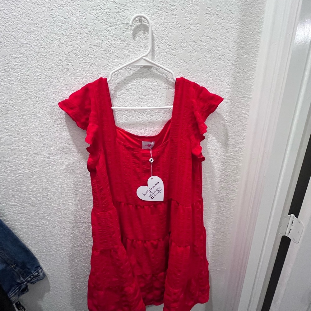 Red flows dress